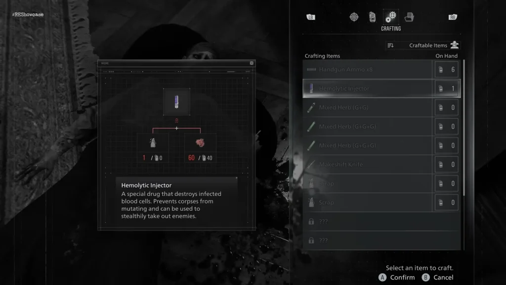 crafting menu resident evil requiem